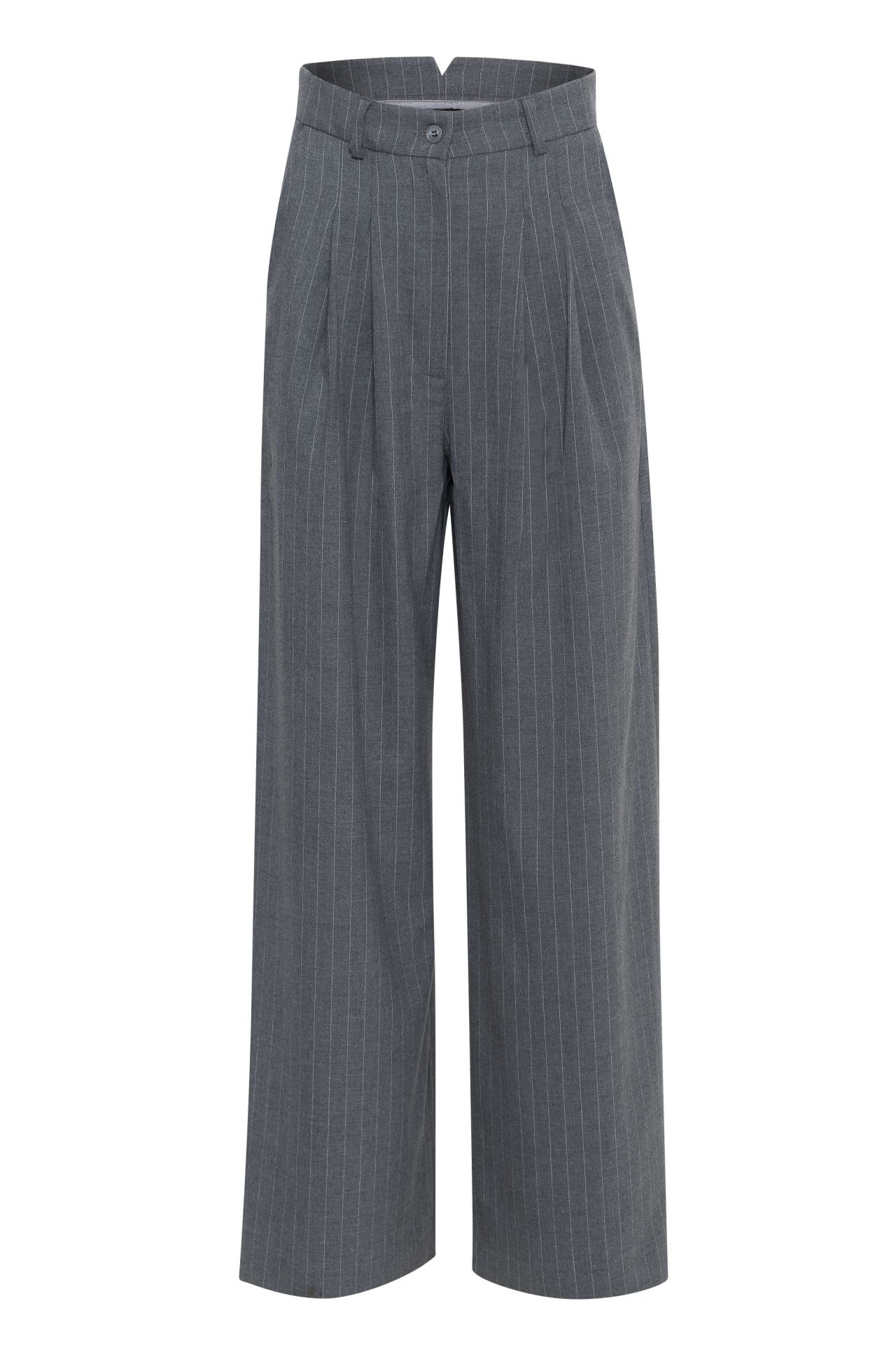 Gray striped trousers & waistband with belt detail
