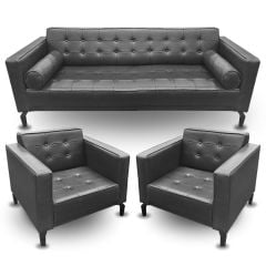 Manhattan Siyah Deri Ofis Oturma Grubu