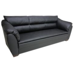 Roza Siyah Deri Üçlü Ofis Kanepesi