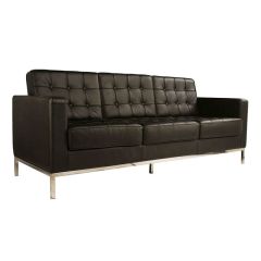 Terra Siyah Deri Üçlü Ofis Kanepesi