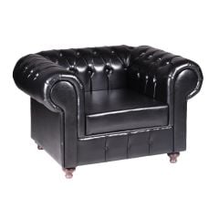 Chester Tekli Siyah Deri Kanepe