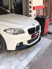 BMW F10 Lip, 2010 2017, Tampon Ön Ek Flaplı, 3 parça, MTech Uyumlu, Parlak Siyah, Piano Black