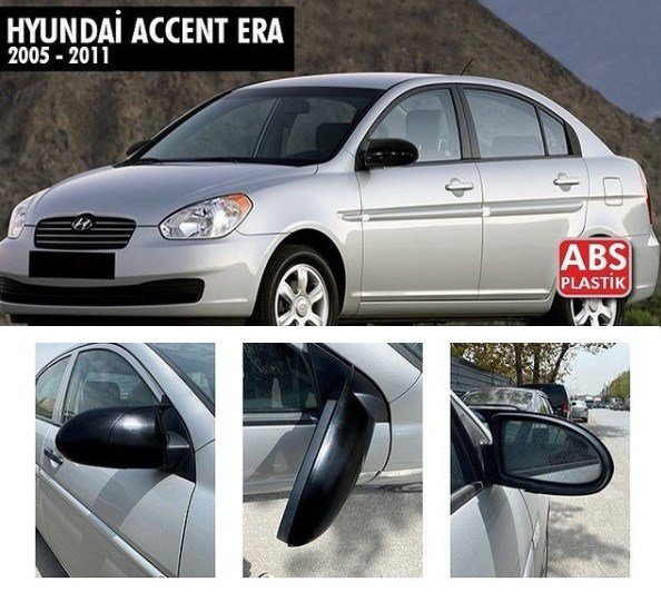 Hyundai Accent Era Yarasa Ayna Kapak, 2005 2011, Piano Black ABS Plastik, Yapıştırma, Parlak Siyah