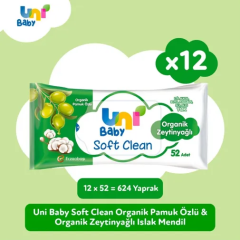 Uni Baby Soft Clean Organik Pamuk Özlü Ve Organik Zeytinyağlı 12X52Li