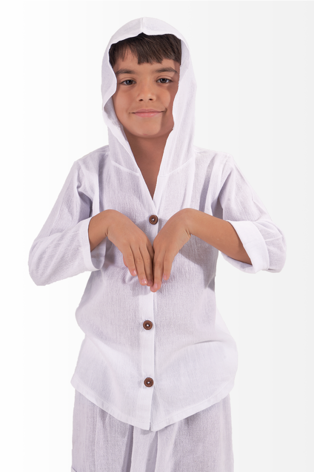 Şile Bezi Erkek Çocuk Kapüşonlu Yazlık Gömlek Beyaz