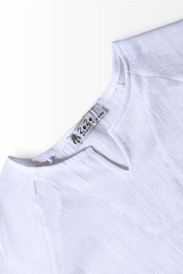 Şile Bezi Erkek Çocuk Yazlık Gömlek Şalvar Takım Eli İşi Mavi Nakış Beyaz