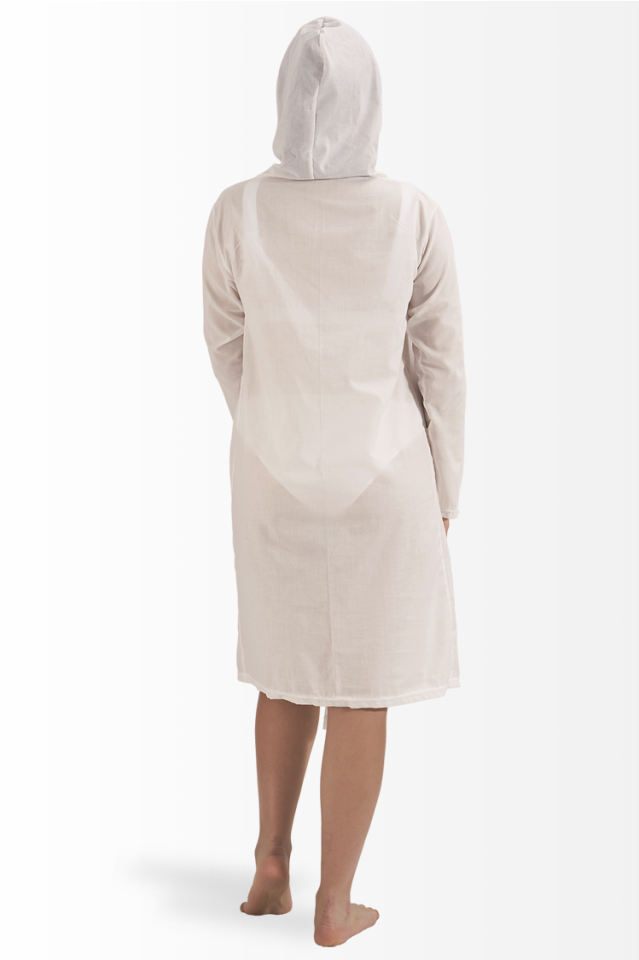 Vual Yazlık Elbise Kapşonlu Lara Model Kirli Beyaz