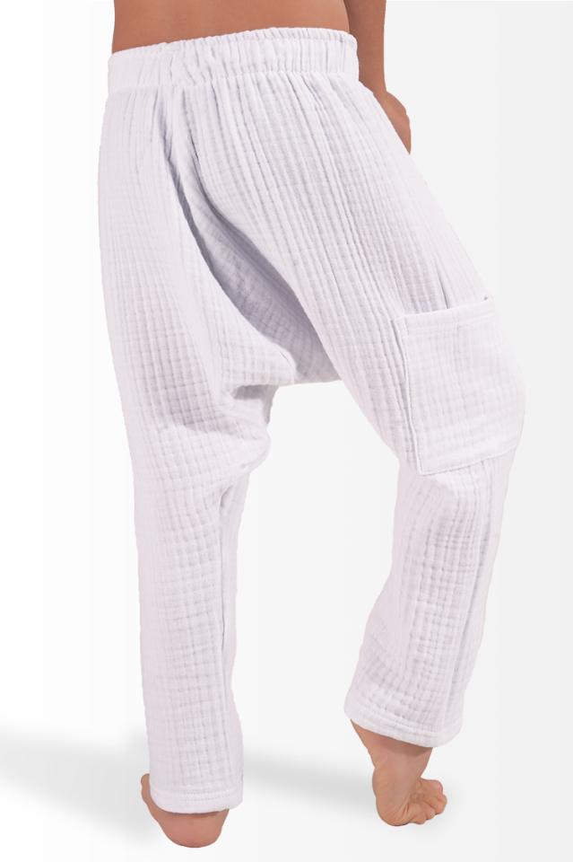 Müslin Erkek Çocuk Yazlık Pantolon Şalvar Model Beyaz