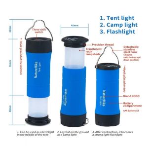 Naturehike 3IN1 MultiFonksiyonel LED Kamp Lambası-Mavi