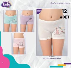 Kota 3409 Parça Baskılı Kız Çocuk Boxer 12'li