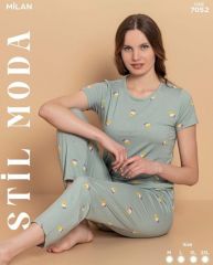Stil Moda 7052 (M-L-XL-XXL) Milan Bayan Kısa Kol Pijama Takım 4'lü