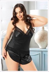 Miss Laris 4226 Battal Beden Bayan Saten Şortlu Takım
