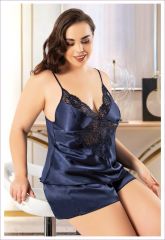 Miss Laris 4229 Battal Beden Bayan Saten Şortlu Takım