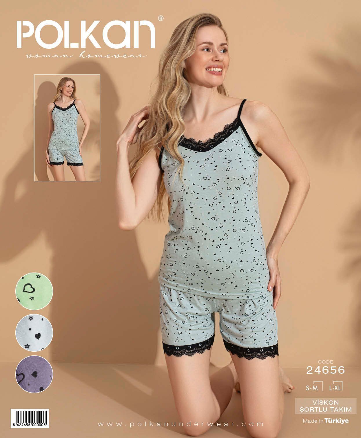 Polkan 24656 Beden (SM-LXL) Viskon Bayan Şortlu Takım 6'lı