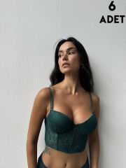 Cansoy 685 Zümrüt Simli Lez Balenli Destekli Bustiyer Takım 6'lı