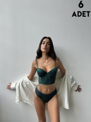 Cansoy 685 Zümrüt Simli Lez Balenli Destekli Bustiyer Takım 6'lı