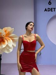 Cansoy 687 Kırmızı Baskılı Simli Balenli Destekli Bustiyer Sütyen Takım 6'lı