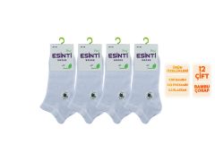 Esinti 21-Beyaz Dikişsiz Bayan Bambu Patik 12'li