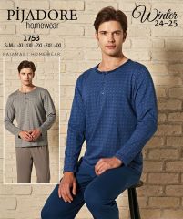 Pijadore 1753-B Battal Beden Uzun Kollu Erkek Pijama Takım 4'lü