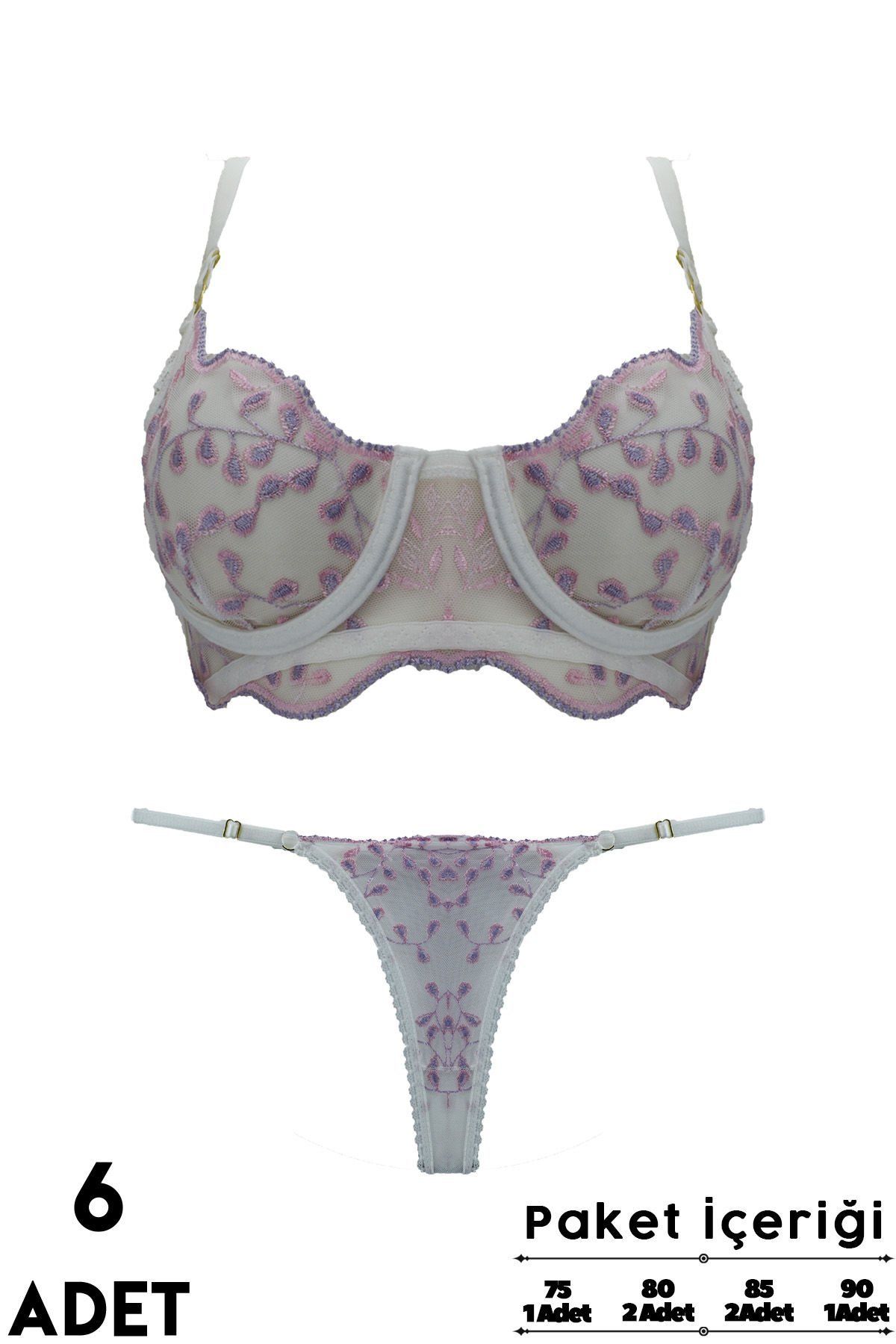 Love Secret Brodeli 1037 B Cup Balenli Desteksiz Bayan Sütyen Takım 6'lı