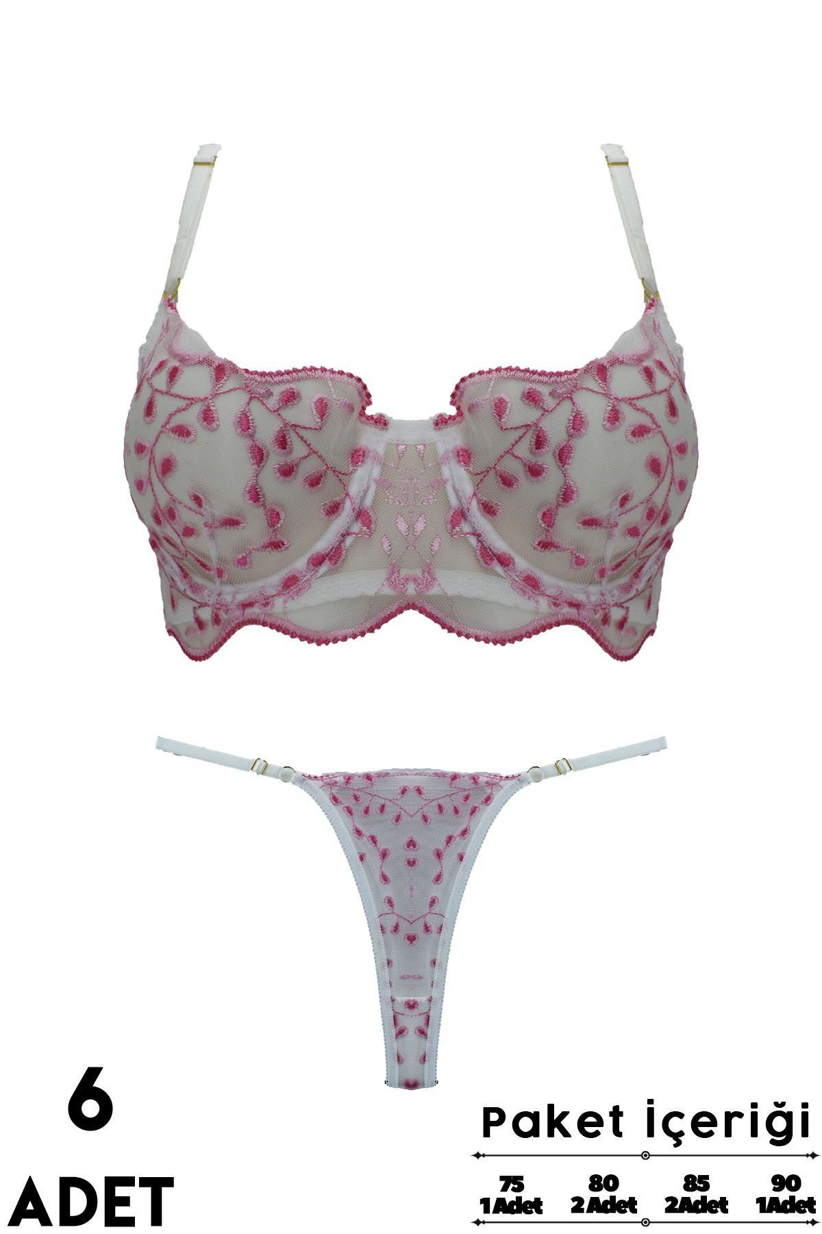 Love Secret Brodeli 1038 B Cup Balenli Desteksiz Bayan Sütyen Takım 6'lı