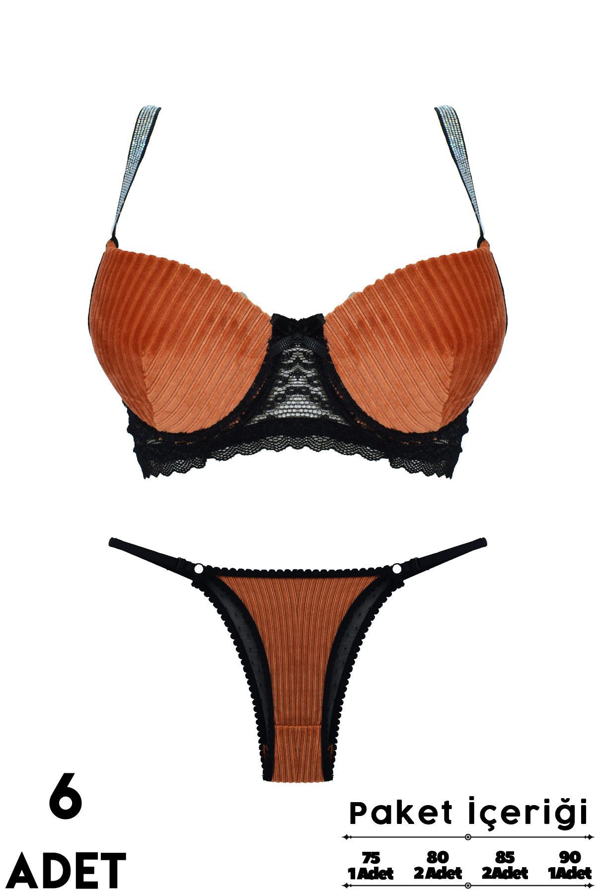 Love Secret Kadife Taşlı 1442 B Cup Balenli Desteksiz Bayan Sütyen Takım 6'lı