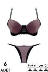 Love Secret Kadife Taşlı 1445 B Cup Balenli Desteksiz Bayan Sütyen Takım 6'lı