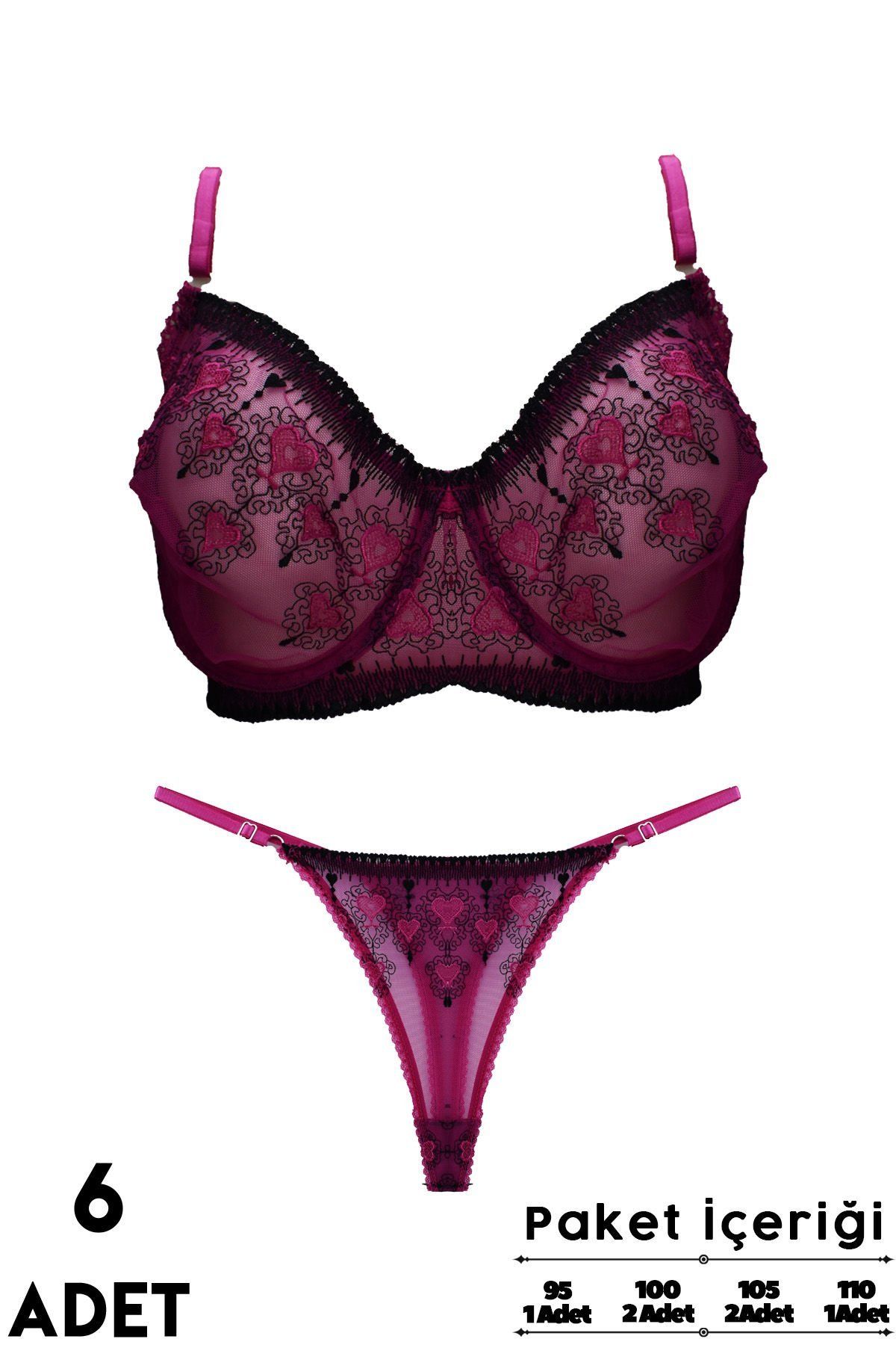 Love Secret Brodeli 5008 C Cup Balenli Desteksiz Bayan Sütyen Takım 6'lı
