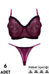 Love Secret Brodeli 5008 C Cup Balenli Desteksiz Bayan Sütyen Takım 6'lı