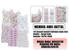 Menbox 4001 Battal Beden Desenli Bayan İp Askılı Atlet 12'li