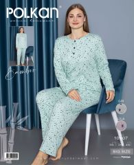 Polkan 10607 Battal Beden Bayan Uzun Kollu Bambu Pijama Takım 3'lü