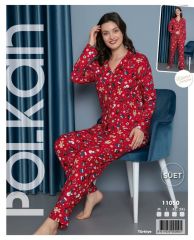 Polkan 11050 Bayan Uzun Kollu Süet Pijama Takım 4'lü