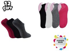 İntegral 006 Karışık Renk Bayan Penye Sneakers Çorap 12'li