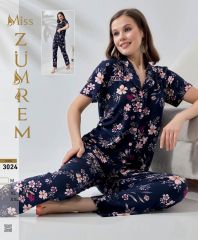 Zümrem 3024 Rink Viskon 5 Düğmeli Kısa Kollu Bayan Pijama Takımı 4'lü