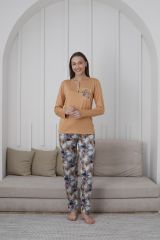 Kapitex 59108 Bambu Ring Viskon Bayan Uzun Kol Pijama Takım 4'lü