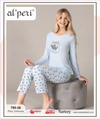 Alperi 790-36 Bayan Uzun Kol Pijama Takım 4'lü