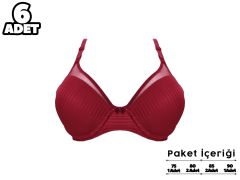 Liza 2240 Bordo Balenli Destekli Sütyen 6'lı