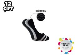 XGRİ POLO 9-1 Desenli Silikonlu Erkek Penye Babet Çorap 12'li
