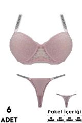 Love Secret 3-4 B Cup Balenli Destekli Taşlı Dantelli Bayan Sütyen Takım 6'lı