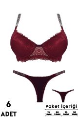 Love Secret 3-5 B Cup Balenli Destekli Taşlı Dantelli Bayan Sütyen Takım 6'lı