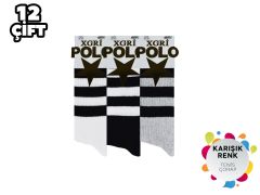 XGRİ POLO 27-1 Kız Erkek Çocuk Yıkamalı Penye Tenis Çorap 12'li