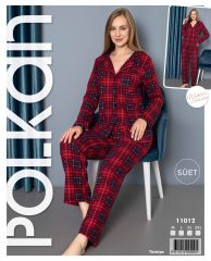 Polkan 11012 Bayan Uzun Kollu Süet Pijama Takım 4'lü