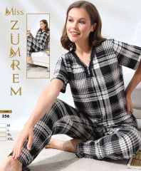 Zümrem 0356 Rink Viskon 3 Düğmeli Kısa Kollu Bayan Pijama Takımı 4'lü