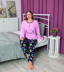 Tekten 5430 Bayan Battal Beden Uzun Kollu Pijama Takım 4'lü