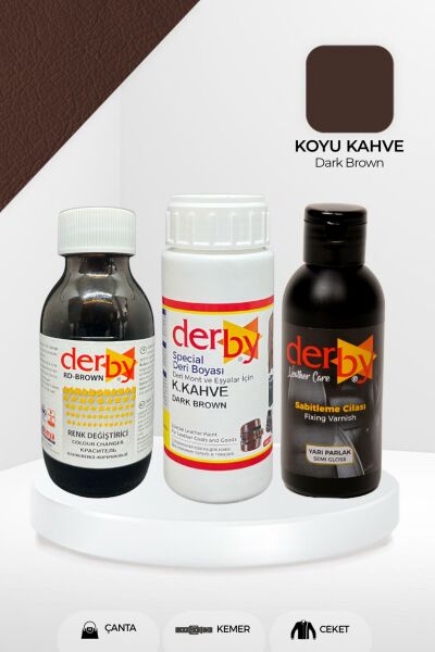 Derby Deri Mont ve Eşya Renk Değiştirme Seti / Mont Eşya Çanta Kemer Cüzdan Renk Değiştirme Koyu Kahve