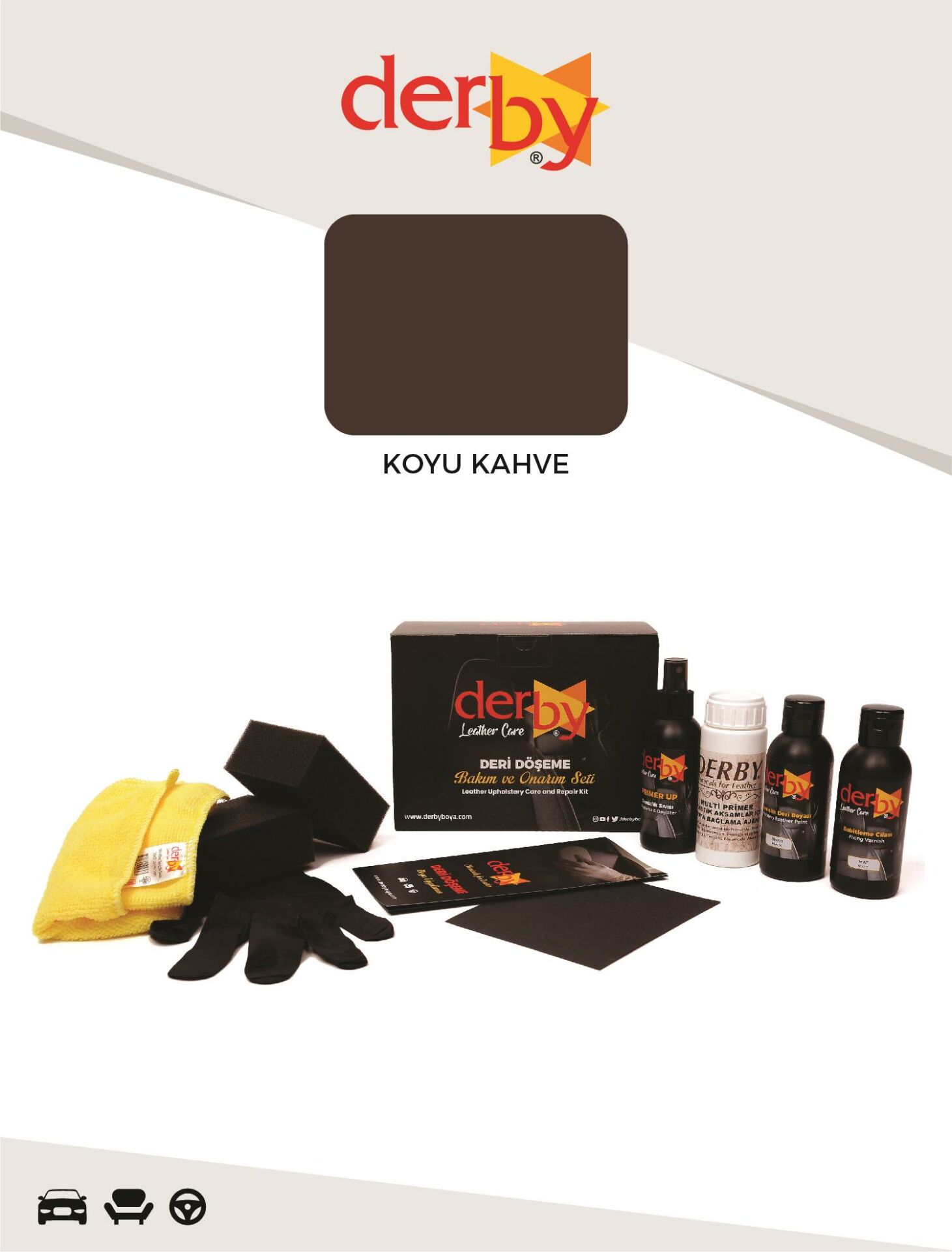 Derby Oto Torpido, Plastik, Trim ve Bakalit Aksam Boyama ve Yenileme Seti - 4'lü Set Koyu Kahve