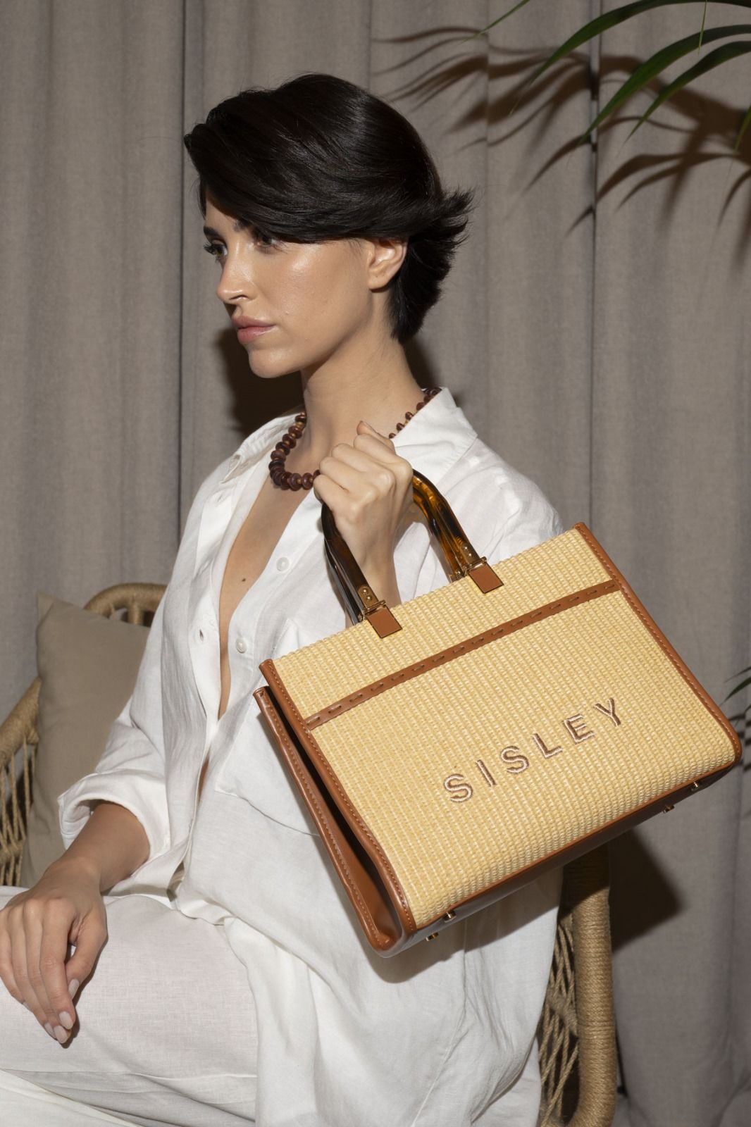 Sisley Bej Keten Dokulu Çanta