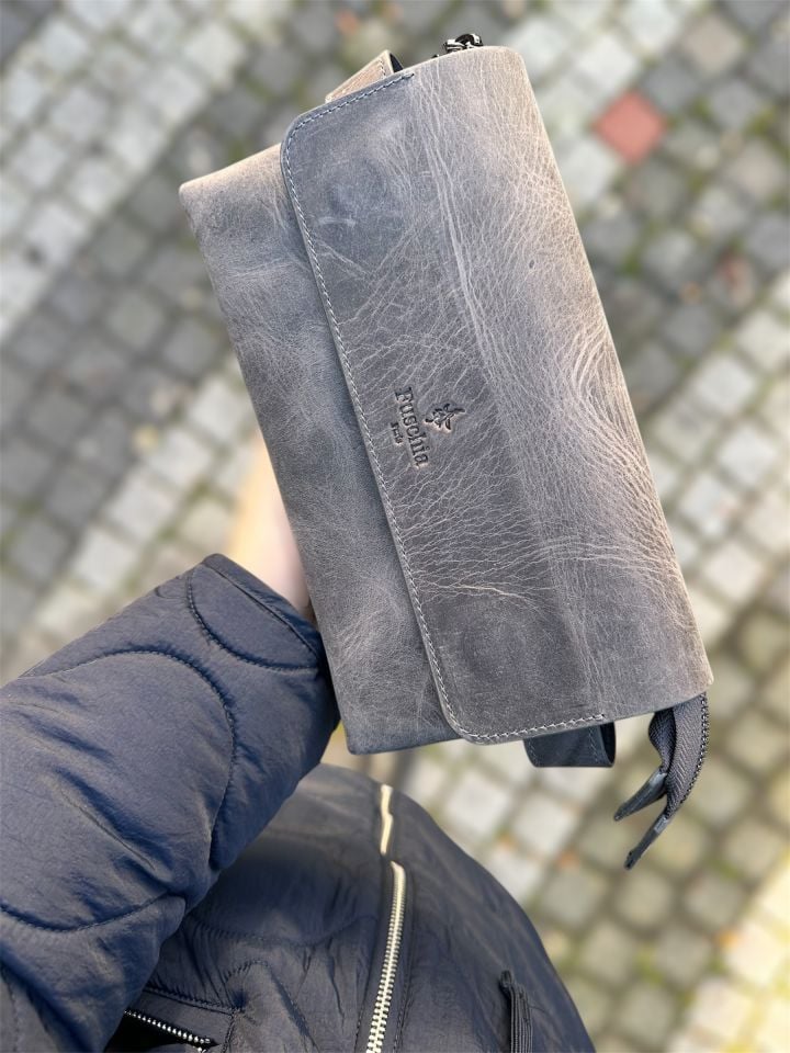 Gri Hakiki Deri Portföy&Clutch