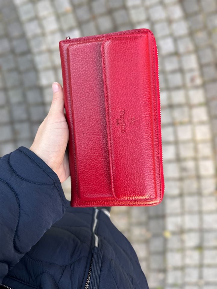 Kırmızı Hakiki Deri Kadın Cüzdan&Clutch
