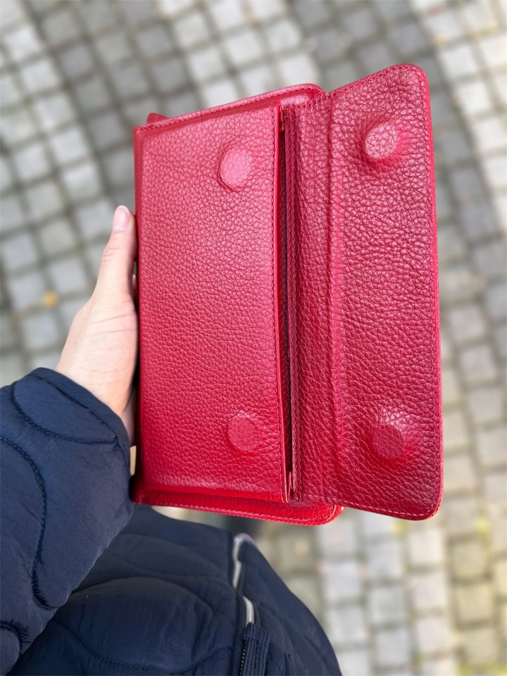 Kırmızı Hakiki Deri Kadın Cüzdan&Clutch